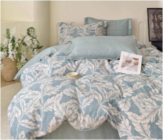 Bettwäsche-Set Feuille - Blätter-Toile auf Taubenblau